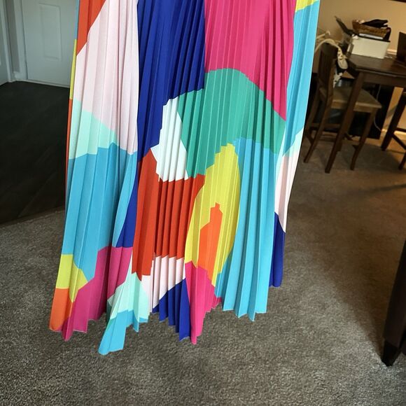 Crosby By Mollie Burch Abstract Pleated Midi Skirt / Colorful Red Pink Blue Sz M - Picture 4 of 8